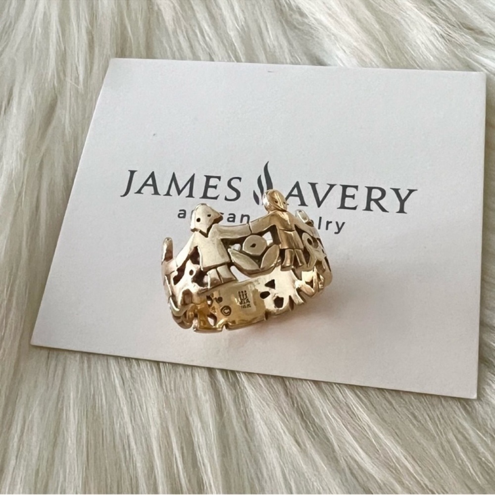 James Avery 14k gold paper dolls boys girls holding hands wide band retired - Picture 2 of 13